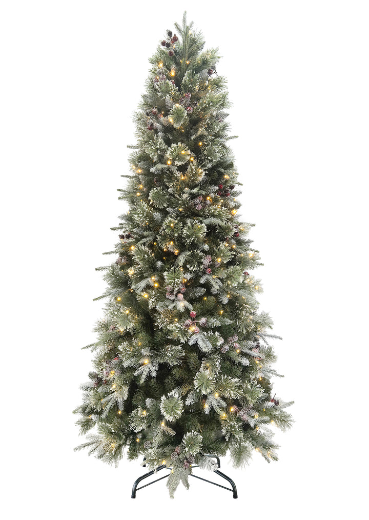 Puleo International 7.5ft Pre-Lit Slim Berry Spruce Frosted PE/PVC Tree #277-BSFSLR1-75QLDF5K4-TW