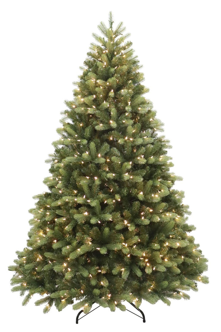 Puleo International 7.5ft Pre-Lit Colorado Spruce PE/PVC Tree with Dual Color LED Lights with F5 Cap, Functions, Foot Pedal, and Remote Control