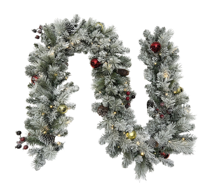 Puleo International 9ft x 12" Pre-lit Connecticut PE/PVC Garland #277-CON2-9/12LDF5K07-BO-TW