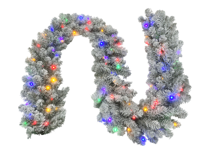 Puleo International 9ft x 12" Pre-Lit Dakota Fir Flocked Garland #277-DJF-9/12LDF5K1-TW