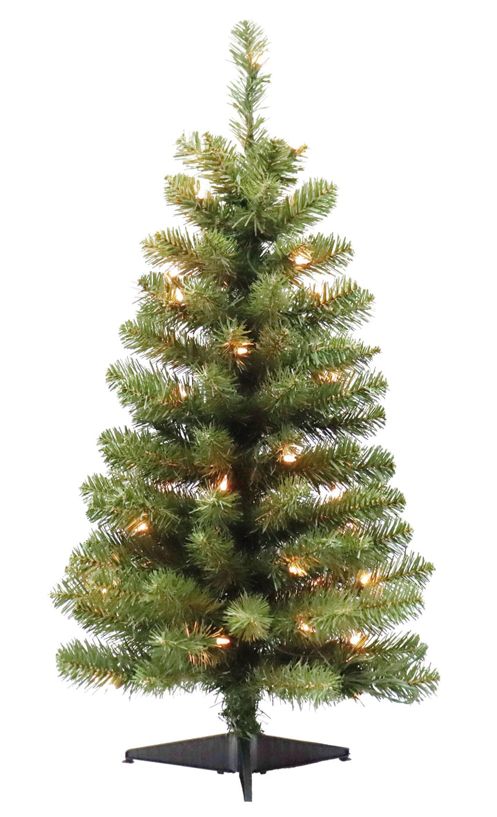 Puleo International 3ft Pre-Lit Delaware Narrow Fir Tree, 128 Tips, 50 UL Clear Lights, Twisted Construction, Plastic Stand, Direct Plug