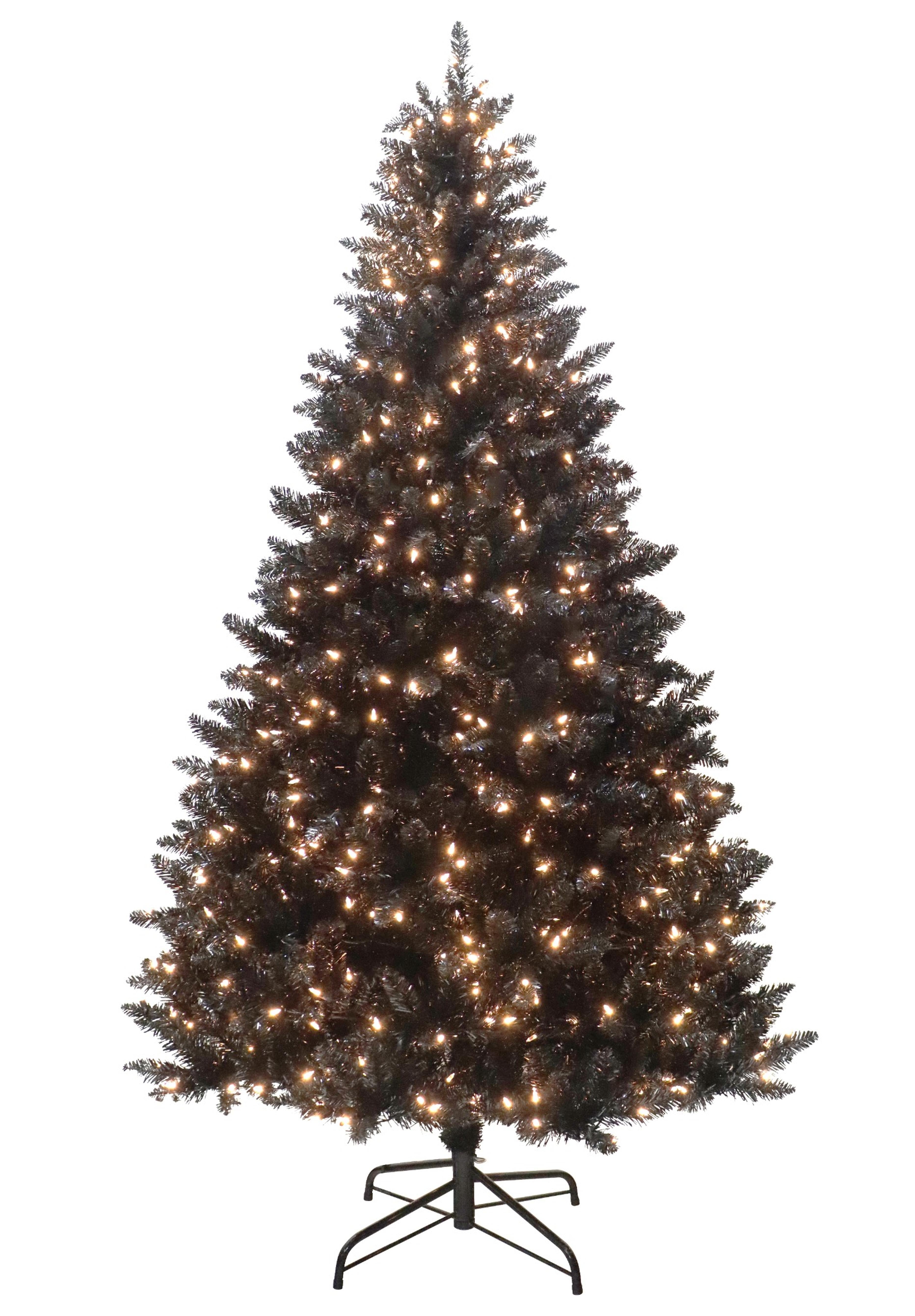 Puleo International 7.5ft Shiny Black Evergreen Spruce Tree in Warm White