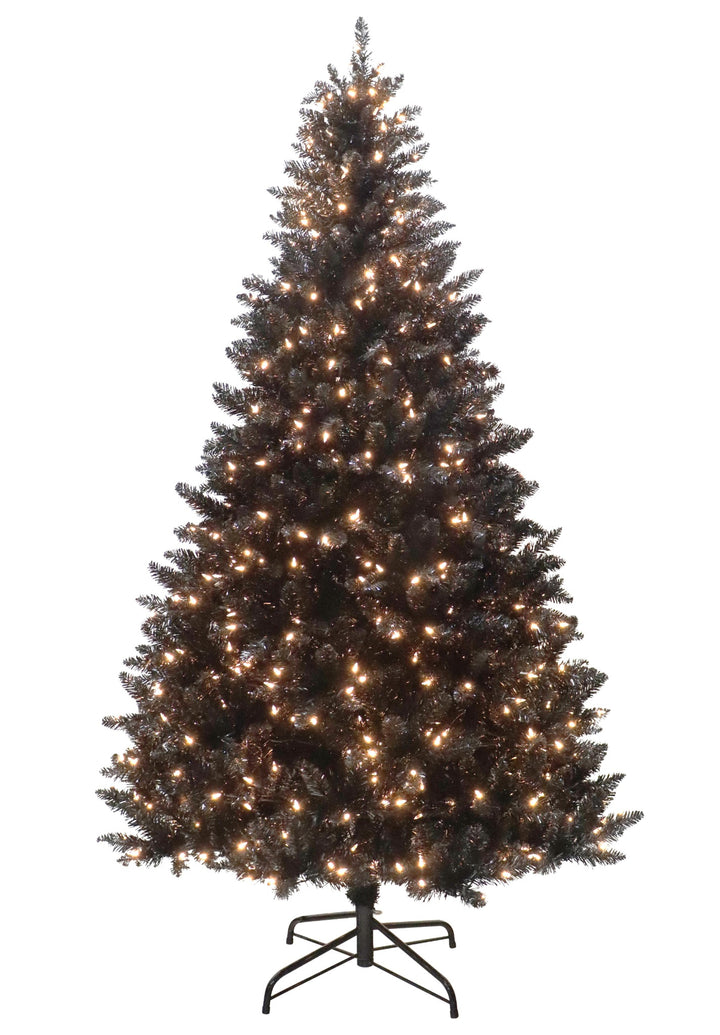 Puleo International 7.5ft Shiny Black Evergreen Spruce Tree in Warm White