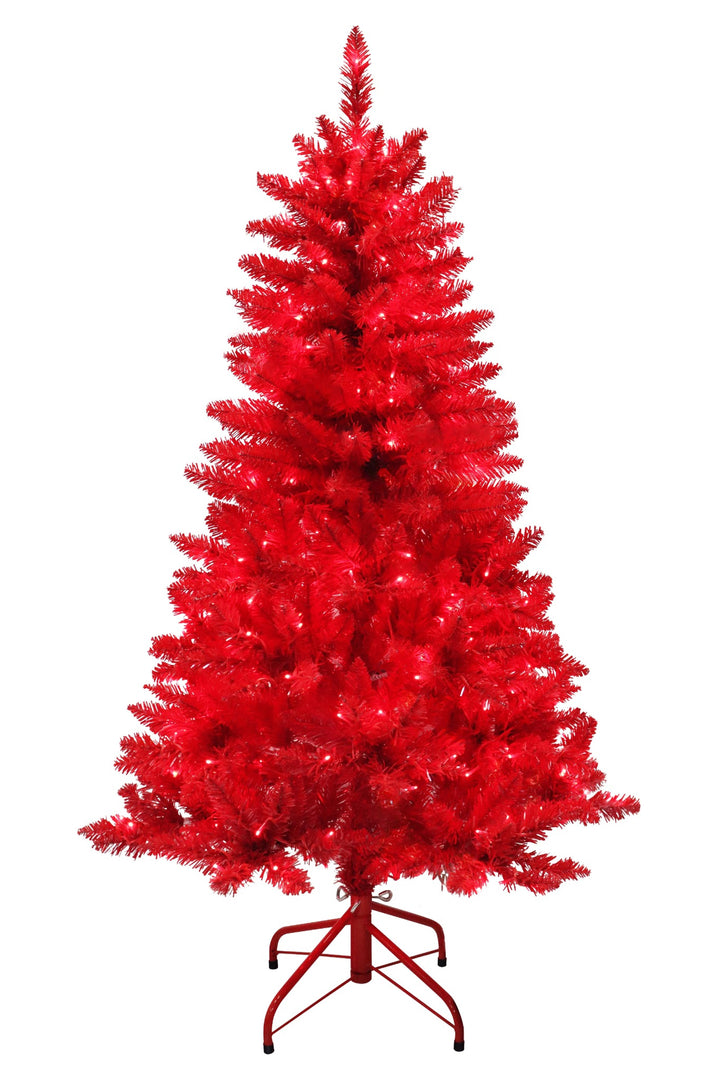 Puleo International 4.5ft Evergreen Spruce Shiny Red Tree