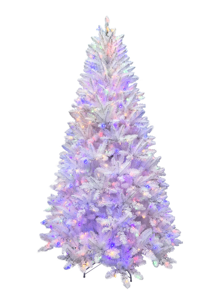 Puleo International 7.5ft Pre-Lit Evergreen Spruce Shiny White Tree #277-ESW-75QLDF3K7-TW