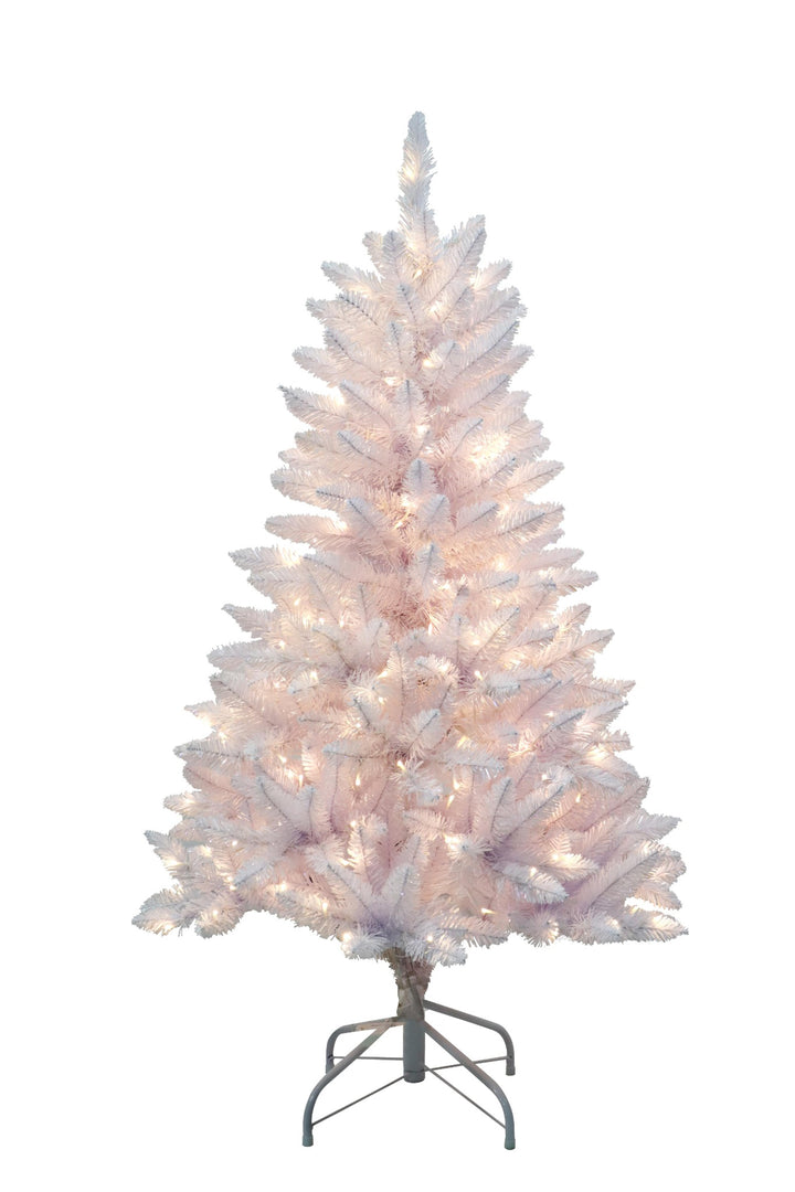 Puleo International 4.5ft Pre-Lit Evergreen Spruce Shiny White mixed with Dual Color LED Lights with Functions, Foot Pedal, and Remote Control