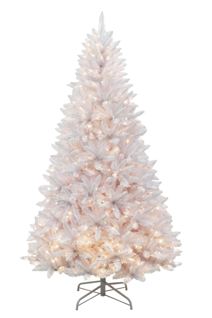 Puleo International 7.5ft Pre-Lit Evergreen Spruce Shiny White mixed with Iridescent Tree with Dual Color LED Lights with Functions, Foot Pedal, Remote Control, and Quick Connect Pole