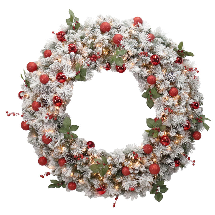 Puleo International 48" Pre-Lit Fairfield Flocked Wreath