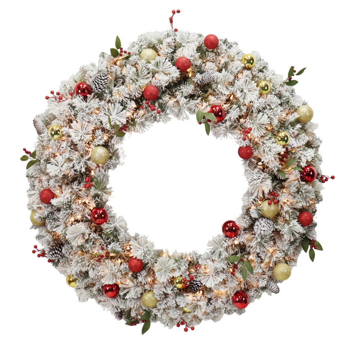 Puleo International 48in Pre-Lit Fairfield Flocked and Decorated Wreath with Clear Lights