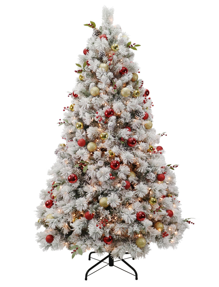 Puleo International 7ft Pre-Lit Flocked Fairfield Tree in Clear