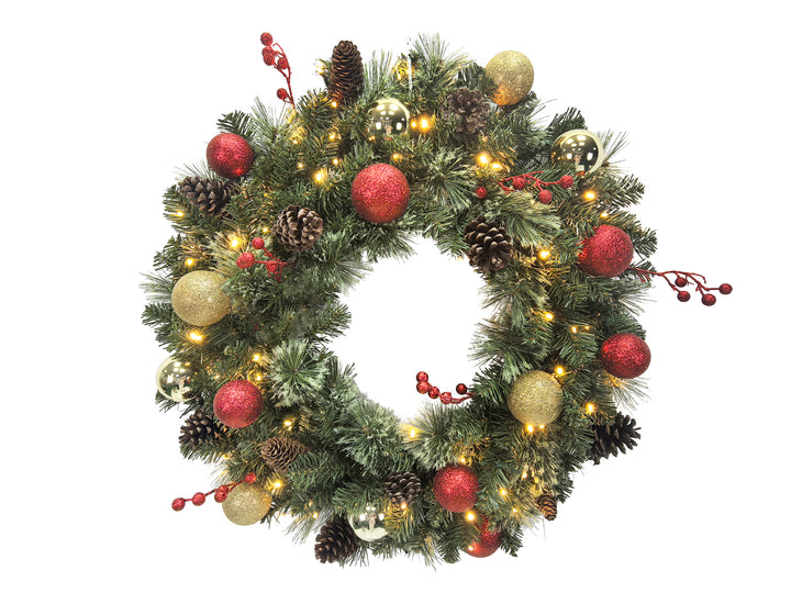 Puleo International 30" Pre-Lit Fairfield Green Wreath #277-FGG1-30WLW5K1