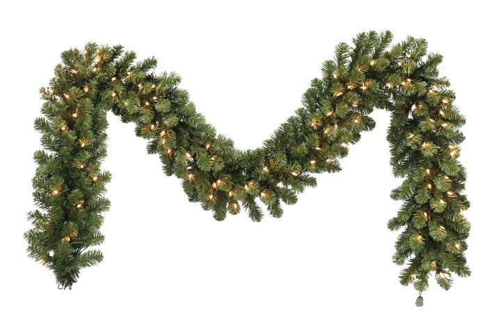 Puleo International 9ft x 12in Kentucky Pine Green Garland with 100 UL Clear Lights