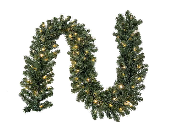 Puleo International 9ft x 12" Pre-Lit Kentucky Pine Green Garland #277-KNGG-9/12LDF3K1-TW