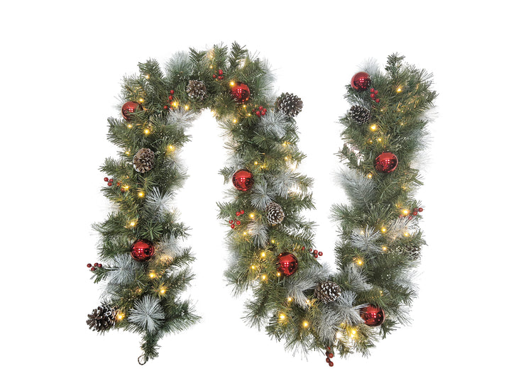 Puleo International 9ft x 12" Pre-Lit Mixed Pine Garland #277-PT40-9/12LW3K1