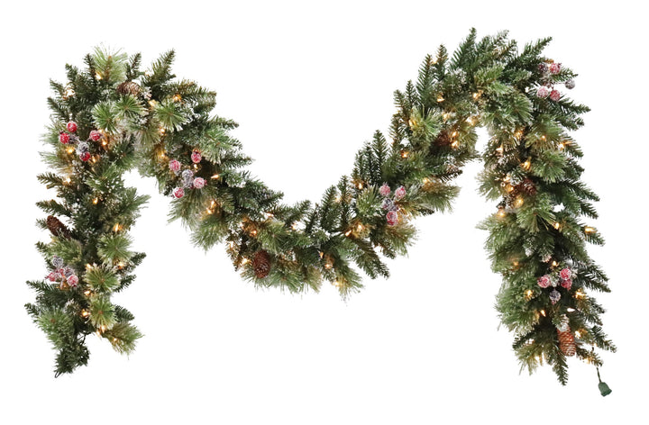 Puleo International 9ft Pre-Lit Winter Spruce Garland with Clear Lights