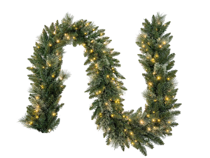 Puleo International 9ft x 12" Pre-lit Winter Spruce Garland #277-WSG-9/12LDF3K2-TW