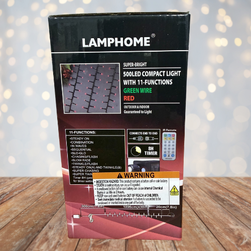 36FT 500LED Compact Light, with Functions, Green Wire, Red