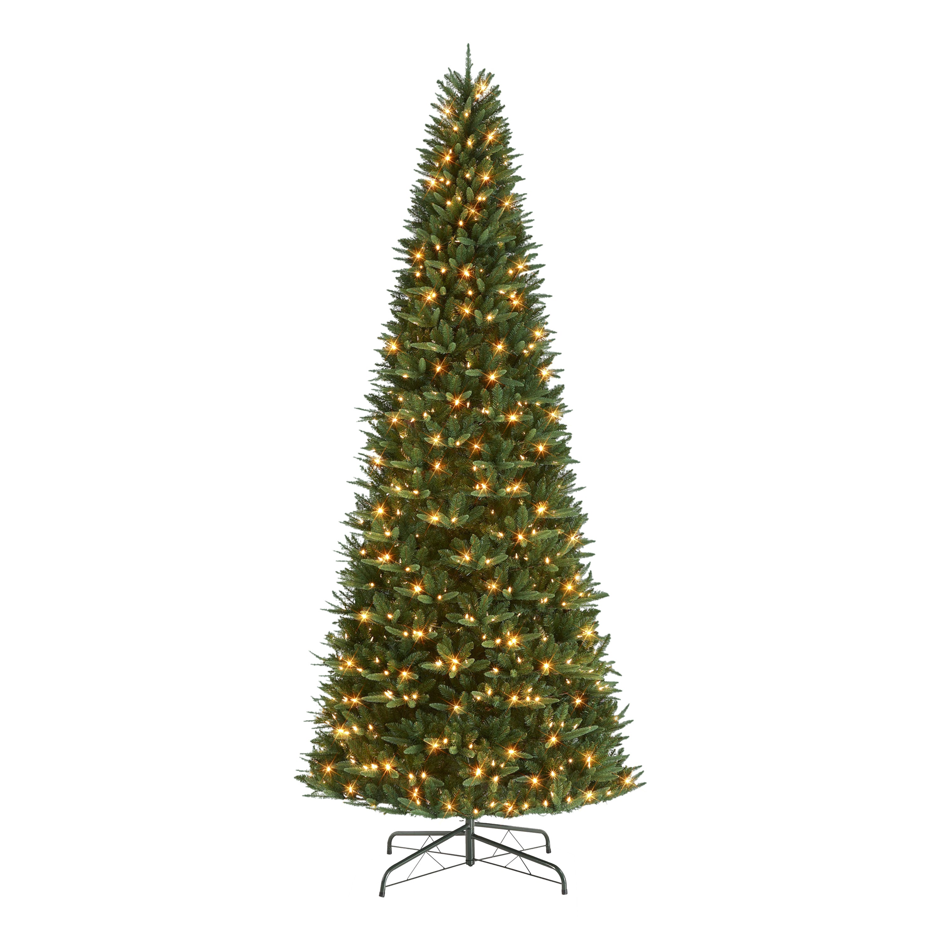 12 ft Pre-Lit Monroe Fir Artificial Christmas Tree with 800 Warm White LED Lights Sure-Lit Pole® Metal Stand Green MNFA-120QLW8