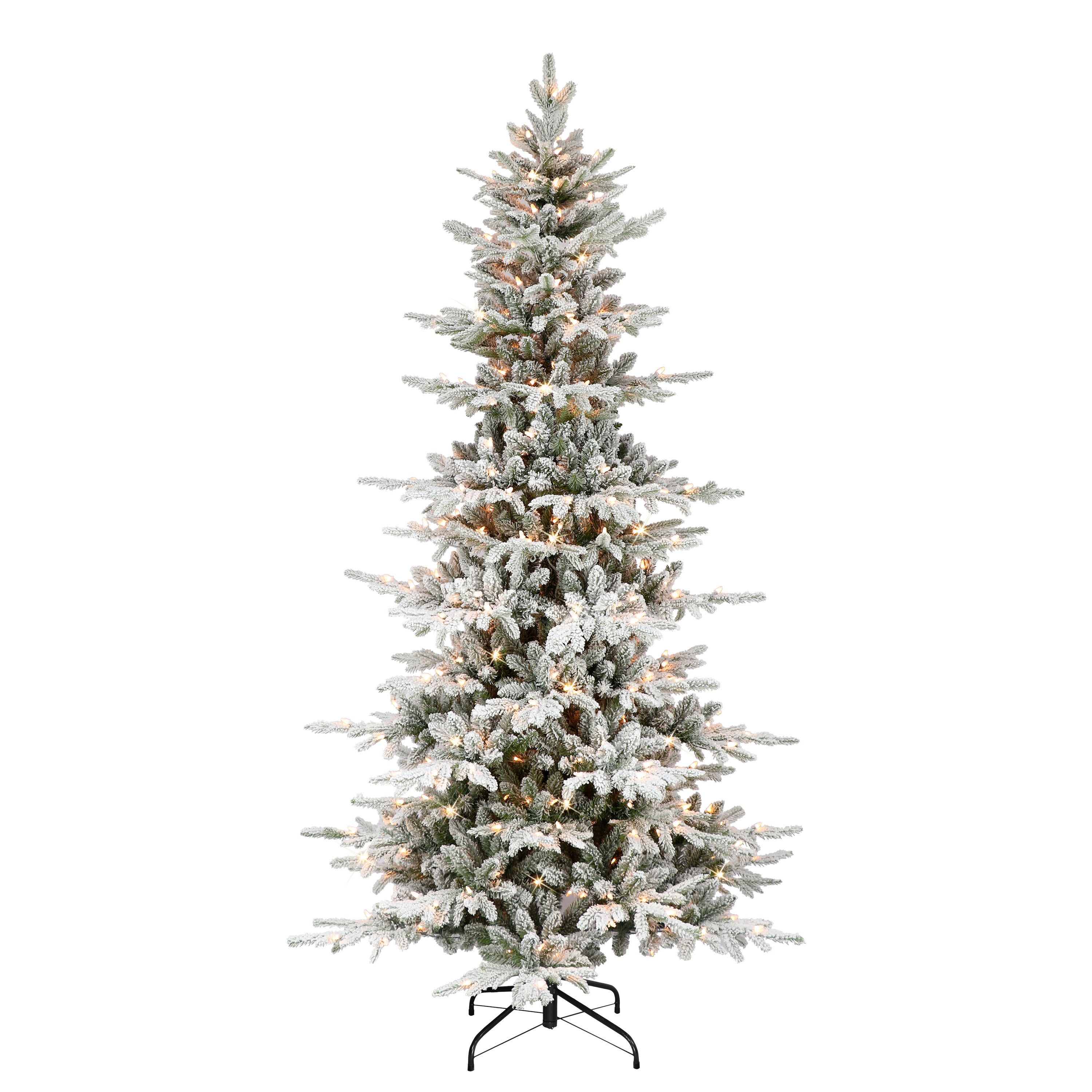 7.5 ft Pre-lit Slim Flocked Utah Fir Artificial Christmas Tree with 450 UL Clear Lights Metal Stand Green UTFSLA-75C45