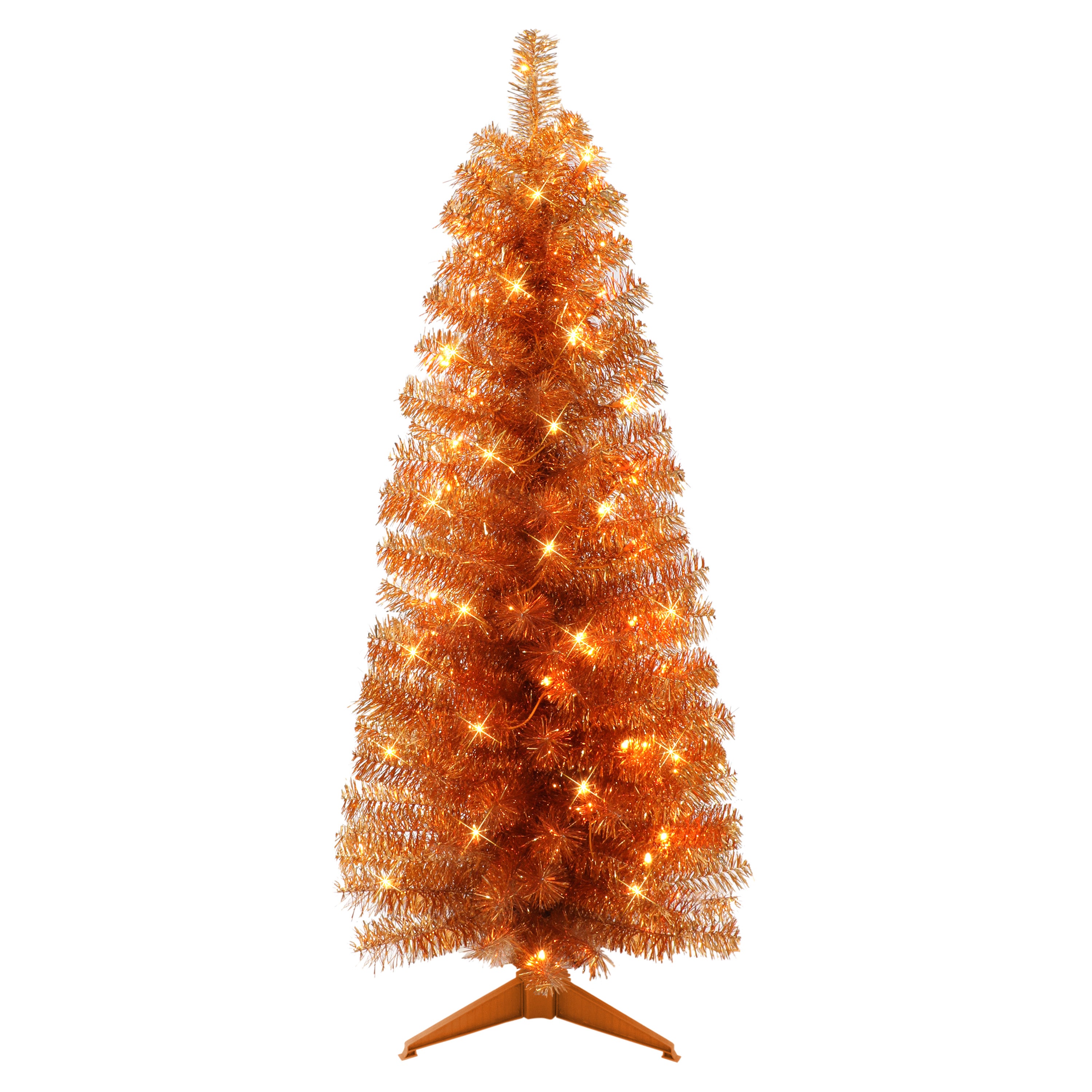 4.5 ft Pre-lit Orange Tinsel Tree 160 Tips 70 UL Clear Lights Stand included 2675A-STOG45C07