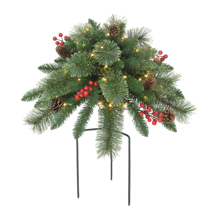 18" Cashmere Branch Urn Filler, 55 Tips, 35 B/O Warm White LED Light (3 x AA batteries not included), On/Off Timer Function, Pine Cones & Berries 2545A-ST18LWF035-BO