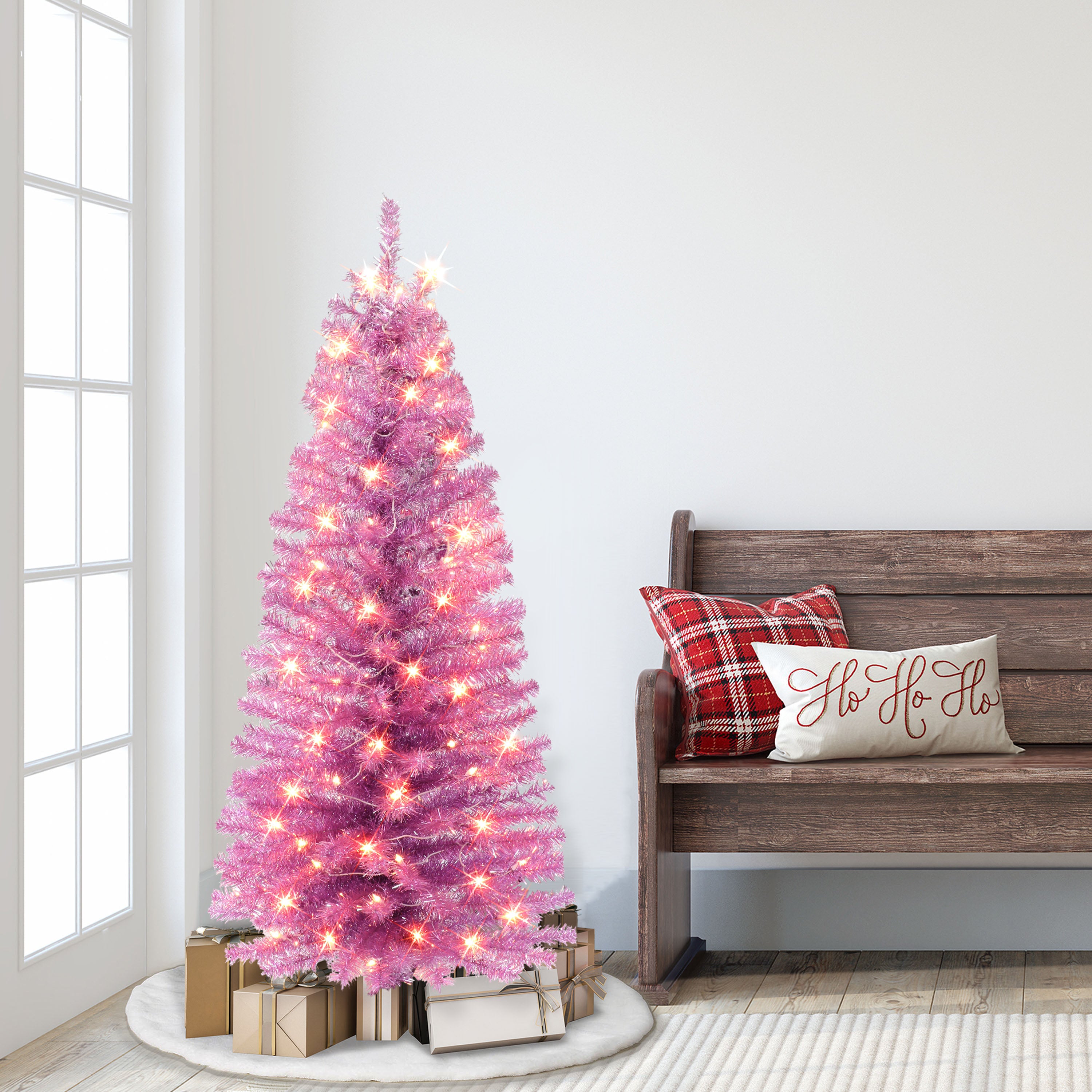 4.5ft Pre-lit Pink Tinsel Tree