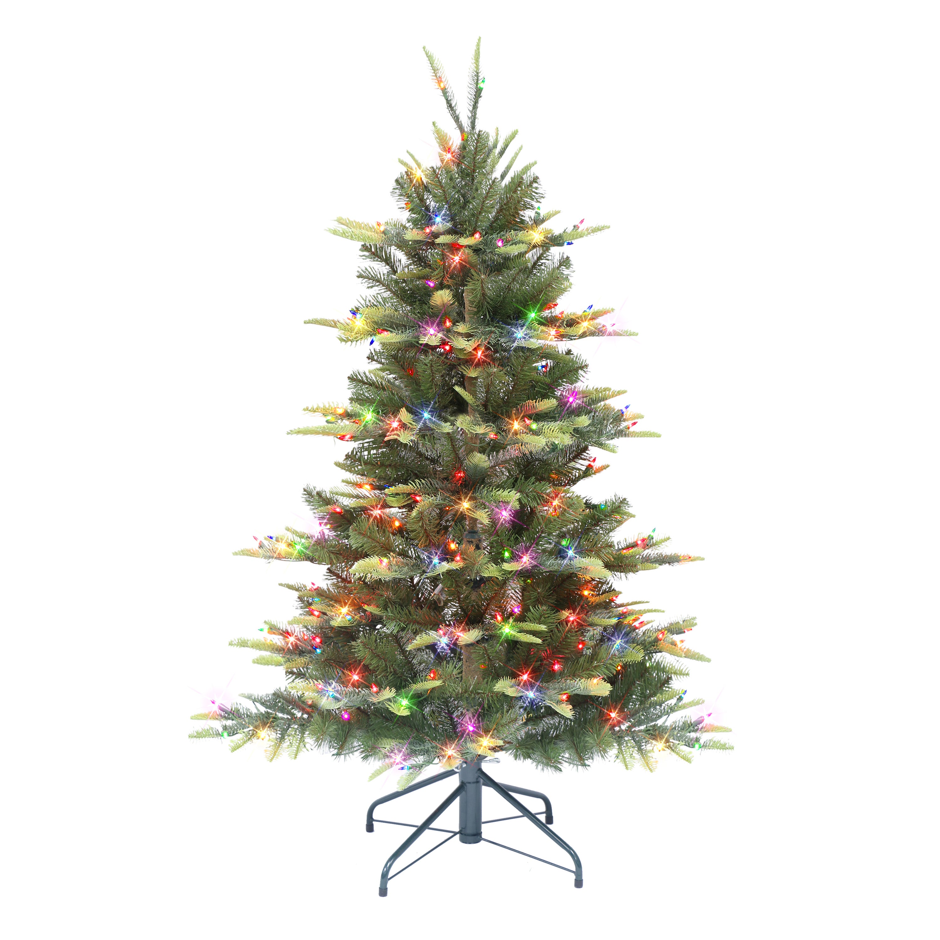 4.5 ft Pre-lit Aspen Fir Artificial Christmas Tree 250 UL Listed Multi-Color Lights Metal Stand Green APGA-45M25