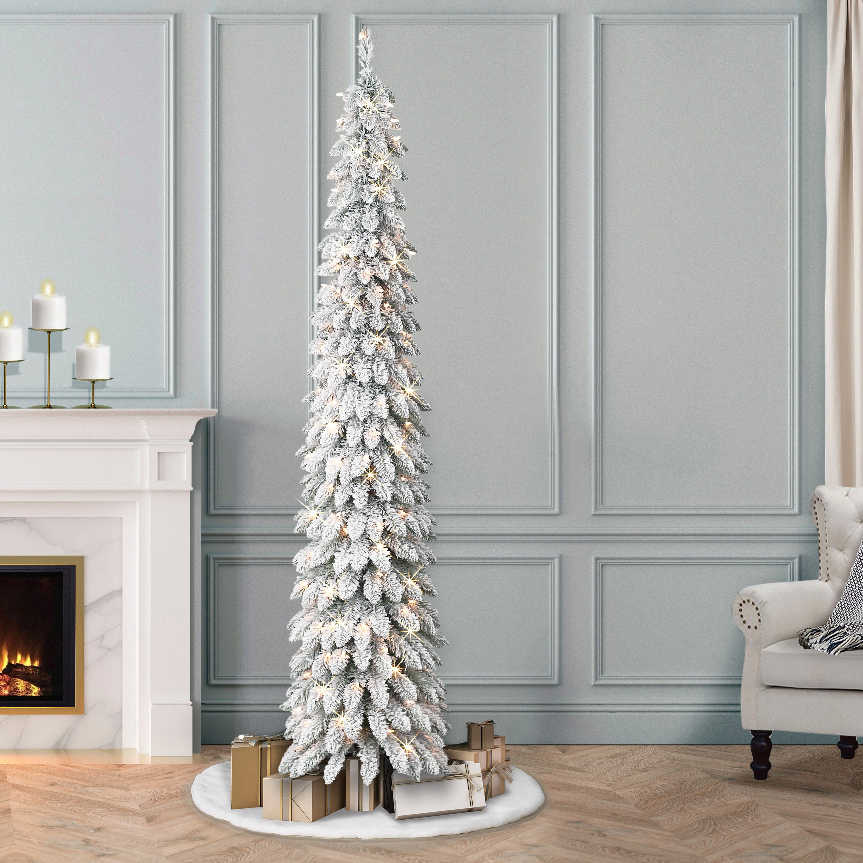 7ft Pre-Lit Flocked Alpine Pencil Tree