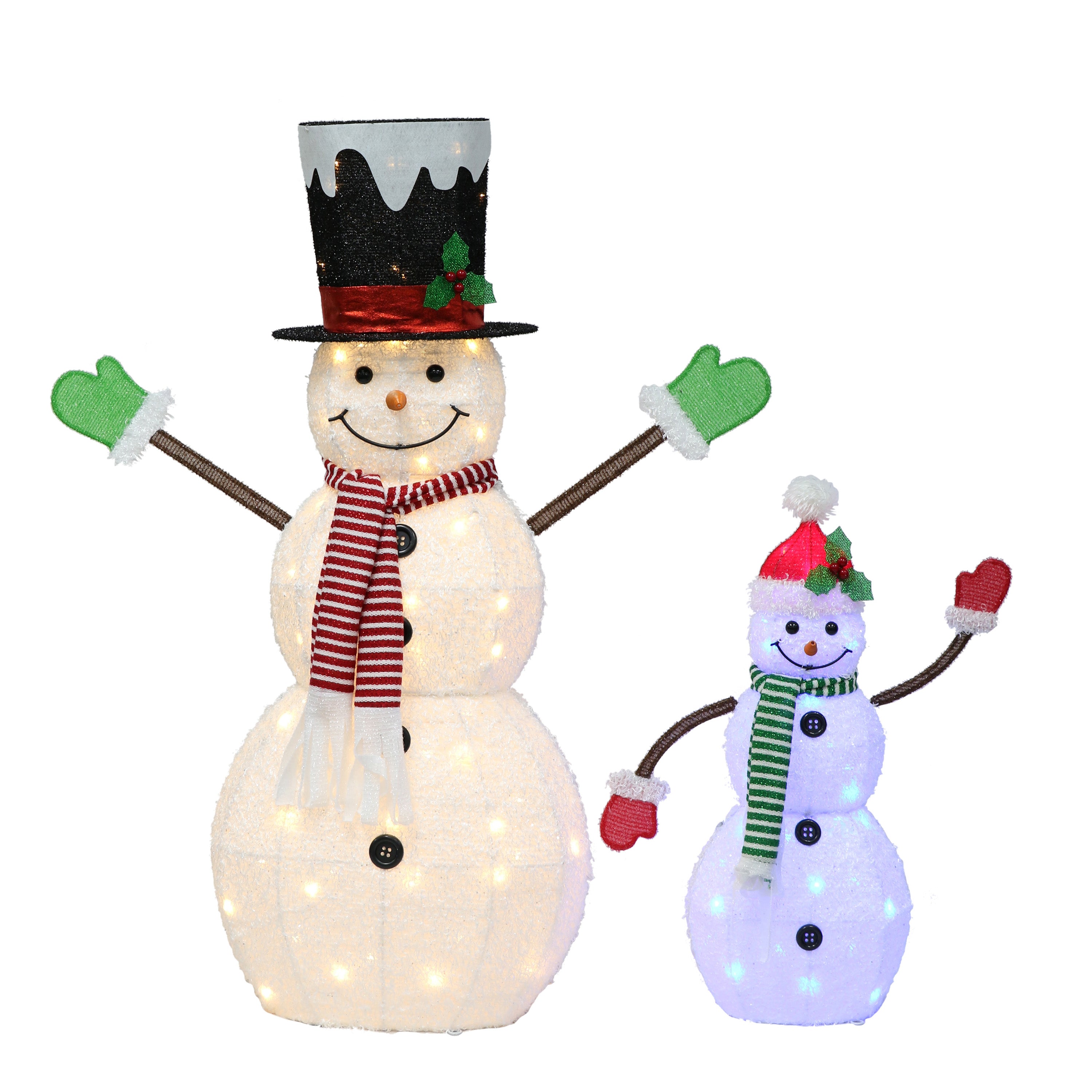 Lighted Outdoor 2-Piece Snowmen Set with 100 Warm White and Blue LED Lights Outdoor UL Adapter YD1804L/2A