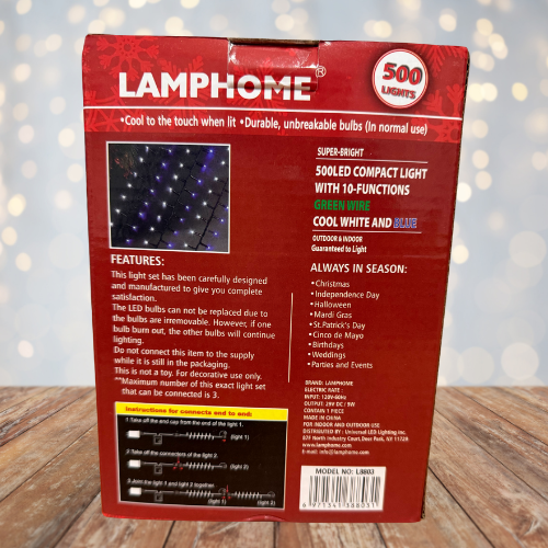 36FT 500LED Compact Light, with Functions, Green Wire, Cool White & Blue