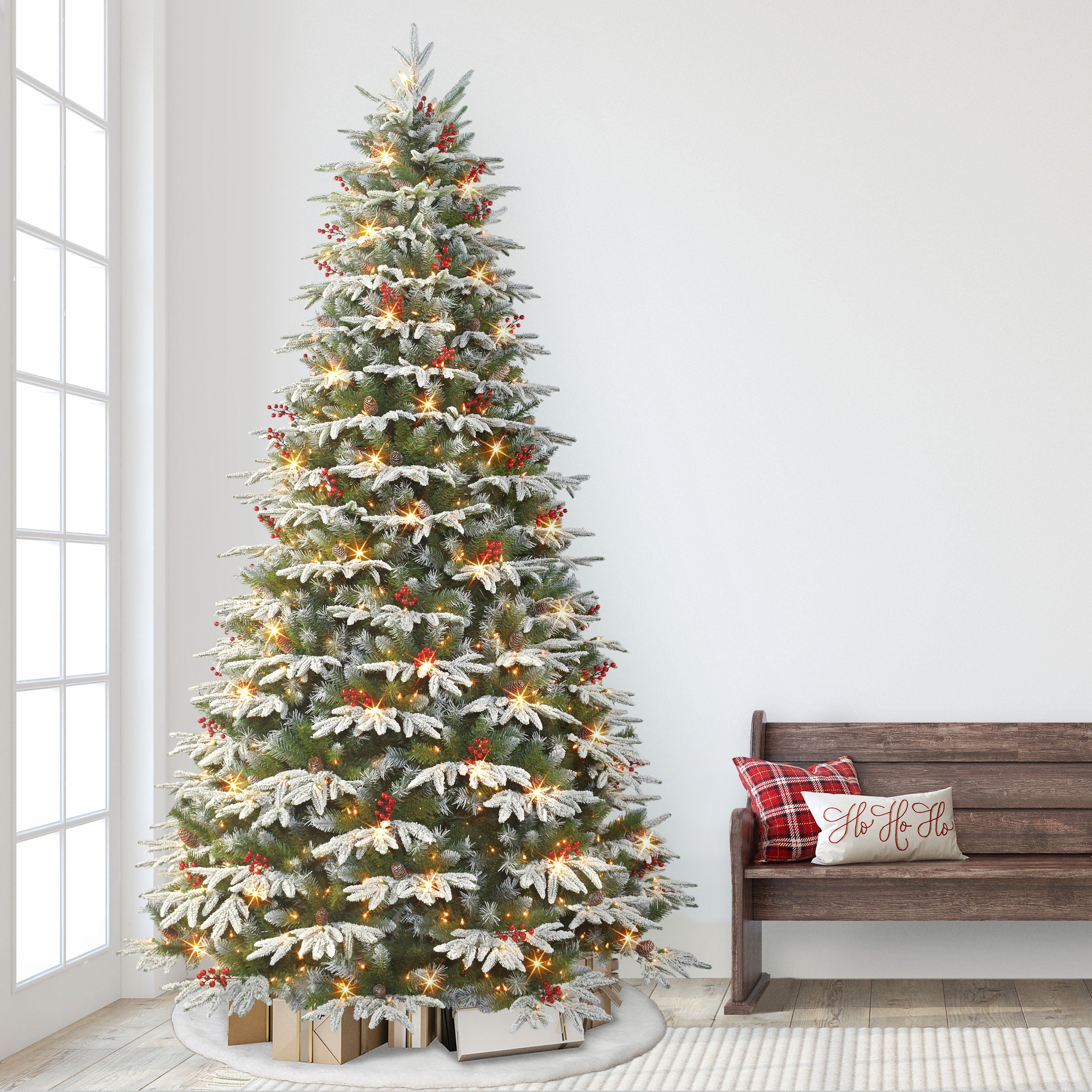 9ft Pre-lit Flocked Halifax Fir Christmas Tree