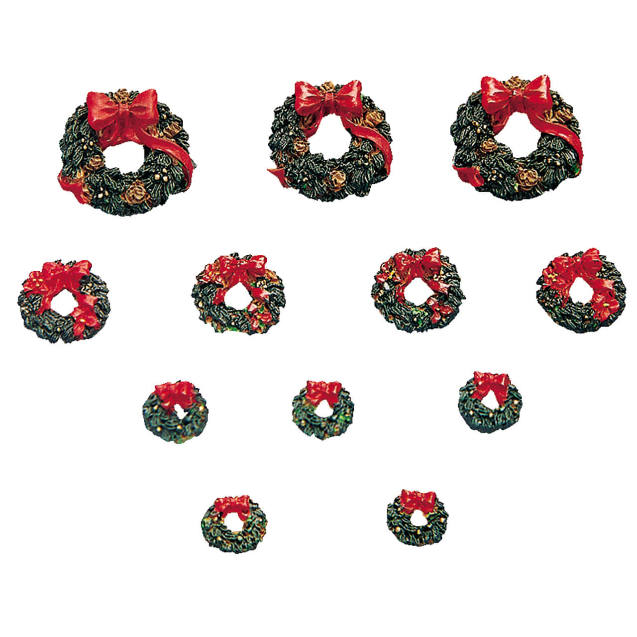 LEMAX Wreaths with Red Bow, set of 12 #34957