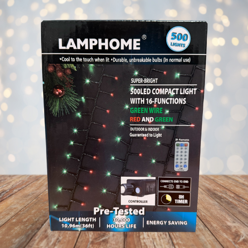 36FT 500LED Compact Light, with Functions, Green Wire, Red & Green