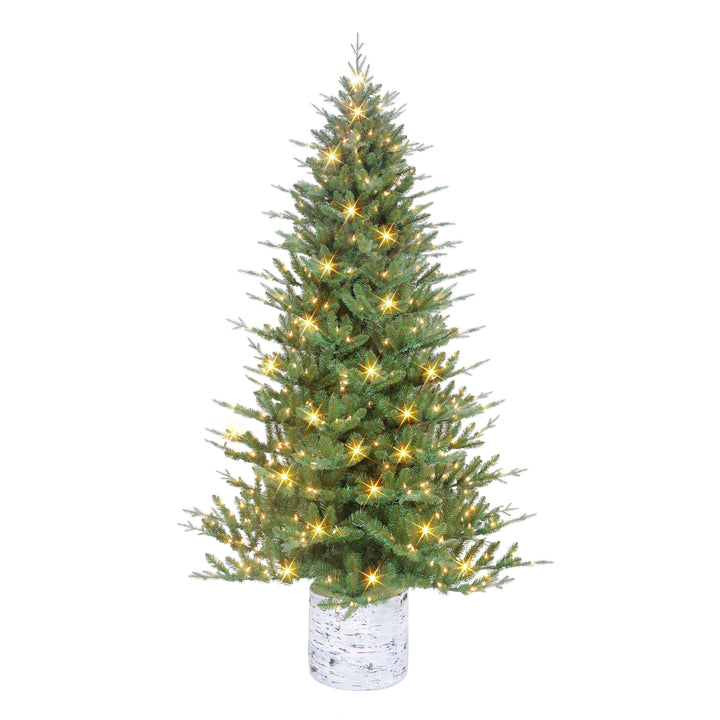 7.5 ft Pre-lit Potted Tree 1534 Tips 450 UL Listed Clear Lights Birch wood-look base 1824A-ST75C450