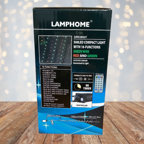 36FT 500LED Compact Light, with Functions, Green Wire, Red & Green