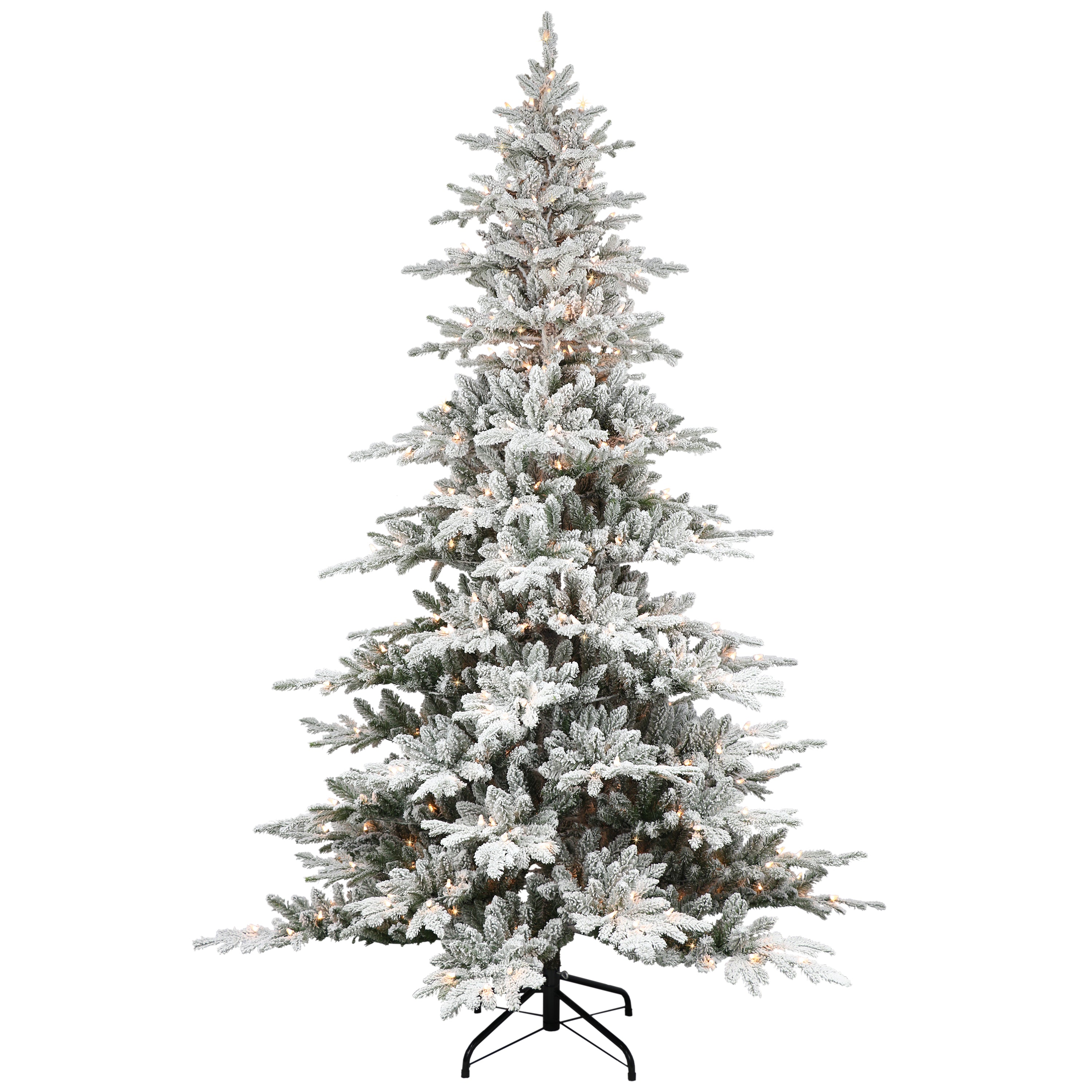 6.5 ft Pre-lit Flocked Utah Fir Artificial Christmas Tree with 350 UL Clear Lights Metal Stand Green UTFA-T65C35