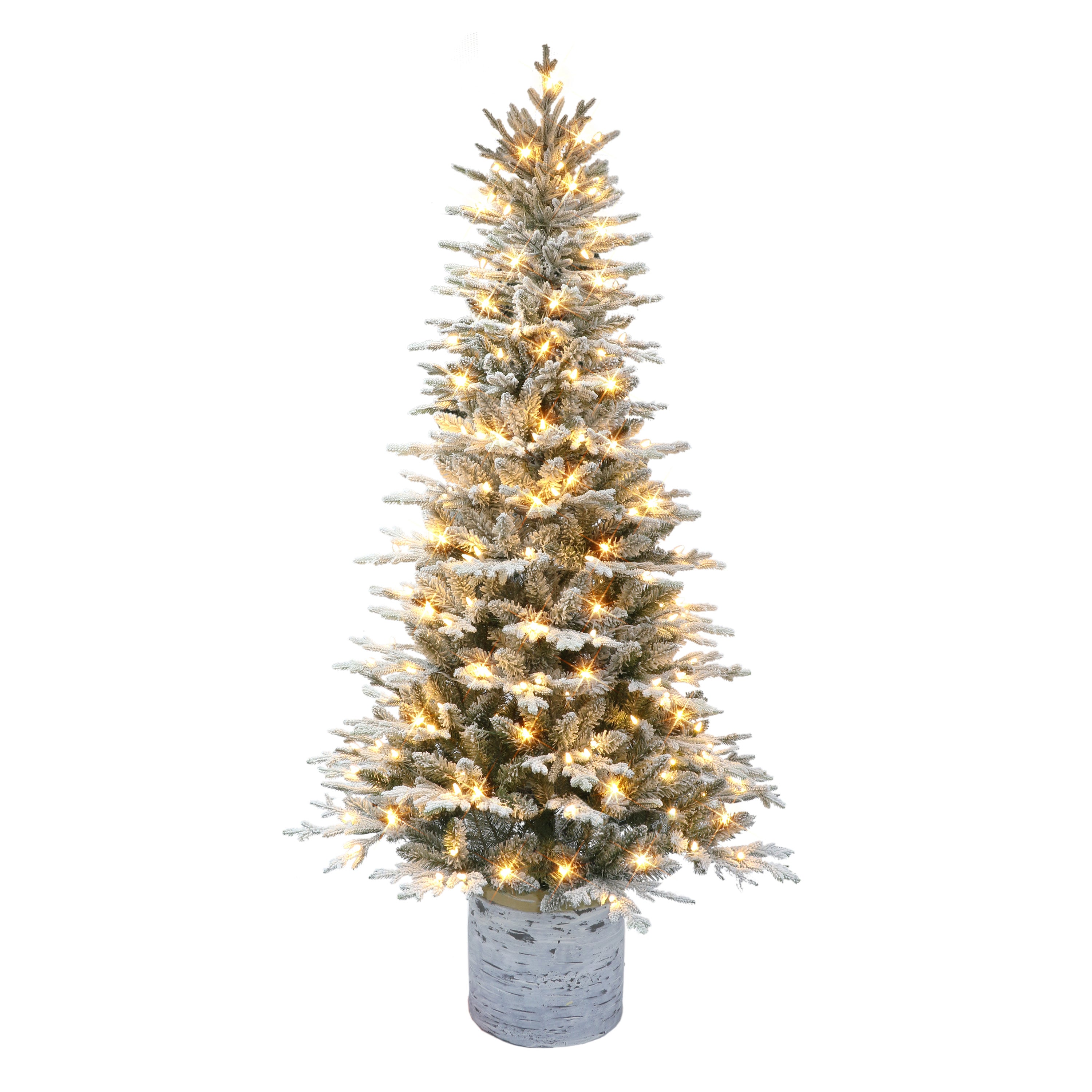 6 ft Pre-lit Potted Flocked Arctic Fir Artificial Christmas Tree with 200 Warm White LED Lights UL Adapter PTFA-60LW2