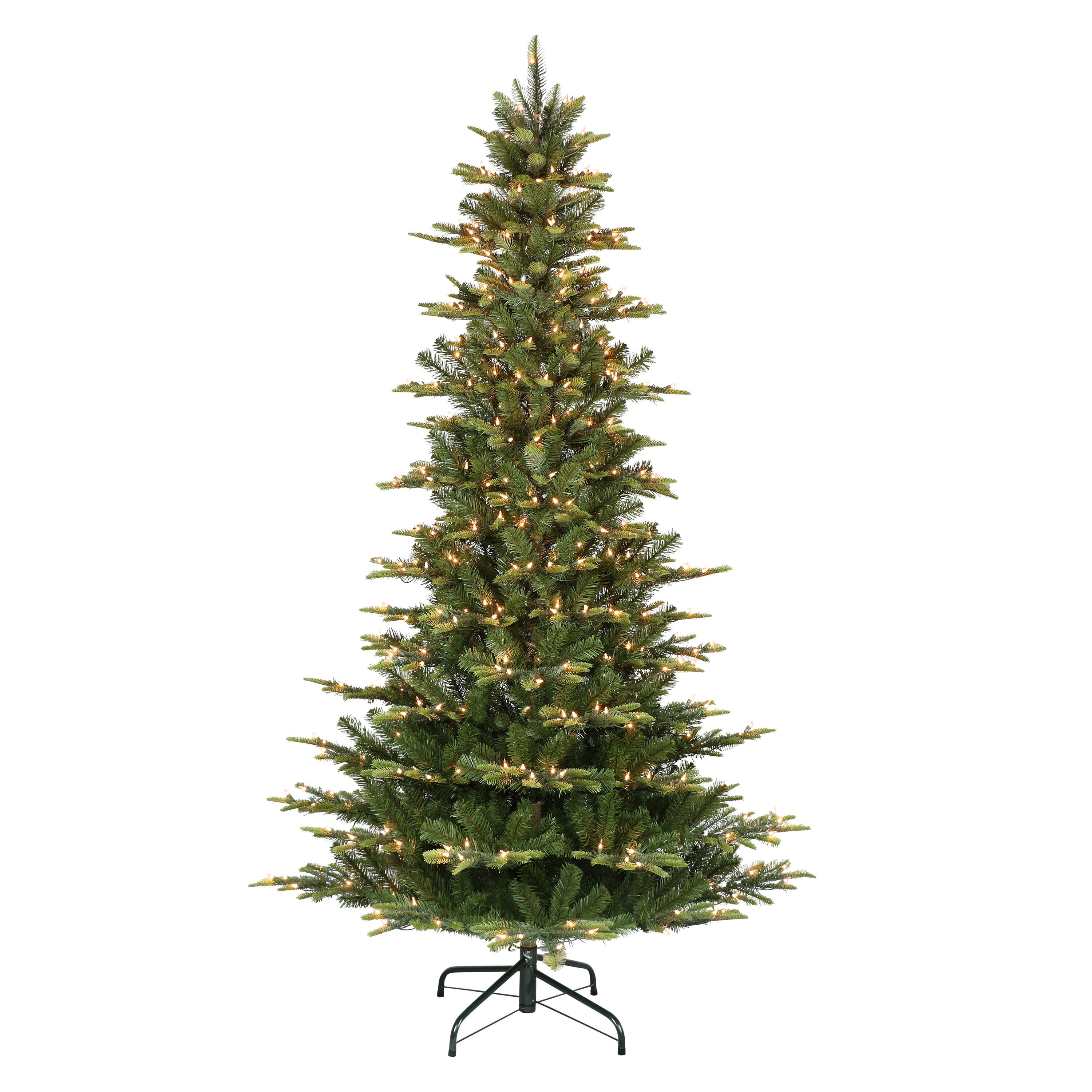 7.5 ft Pre-Lit Slim Aspen Fir Artificial Christmas Tree with 450 UL Clear Lights Metal Stand Green APGSLA-75C45