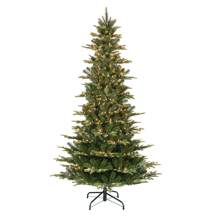 7.5 ft Pre-Lit Slim Aspen Fir Artificial Christmas Tree with 450 UL Clear Lights Metal Stand Green APGSLA-75C45