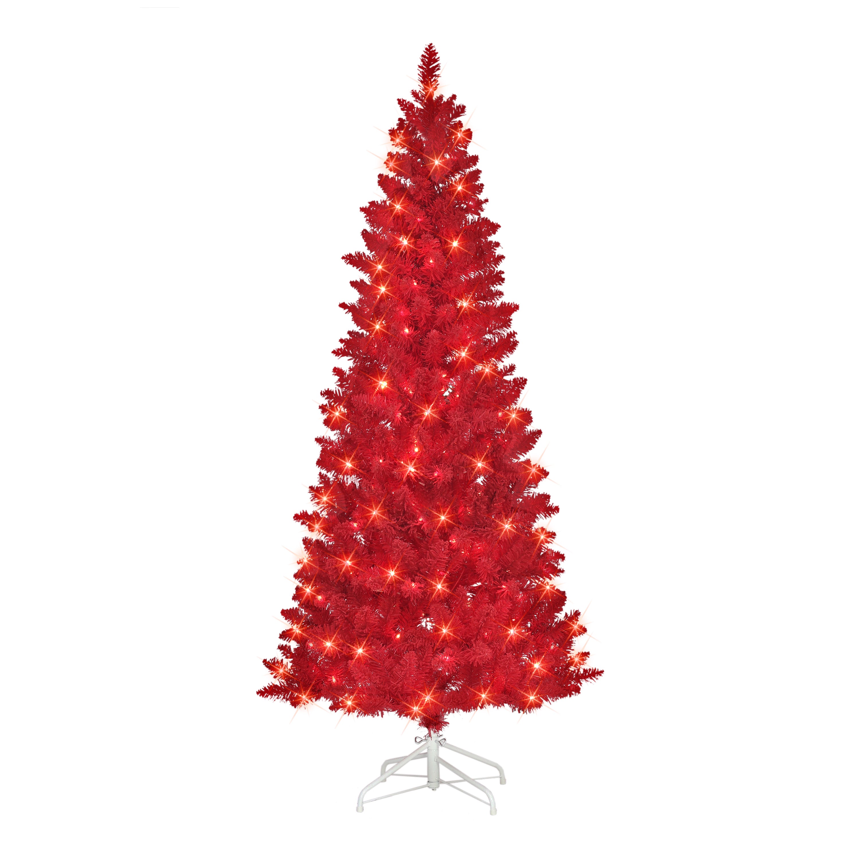 6.5 ft Pre-lit Flocked Fashion Red Artificial Christmas Tree 200 UL Clear Lights Metal Stand TF9612A-65C2-RD