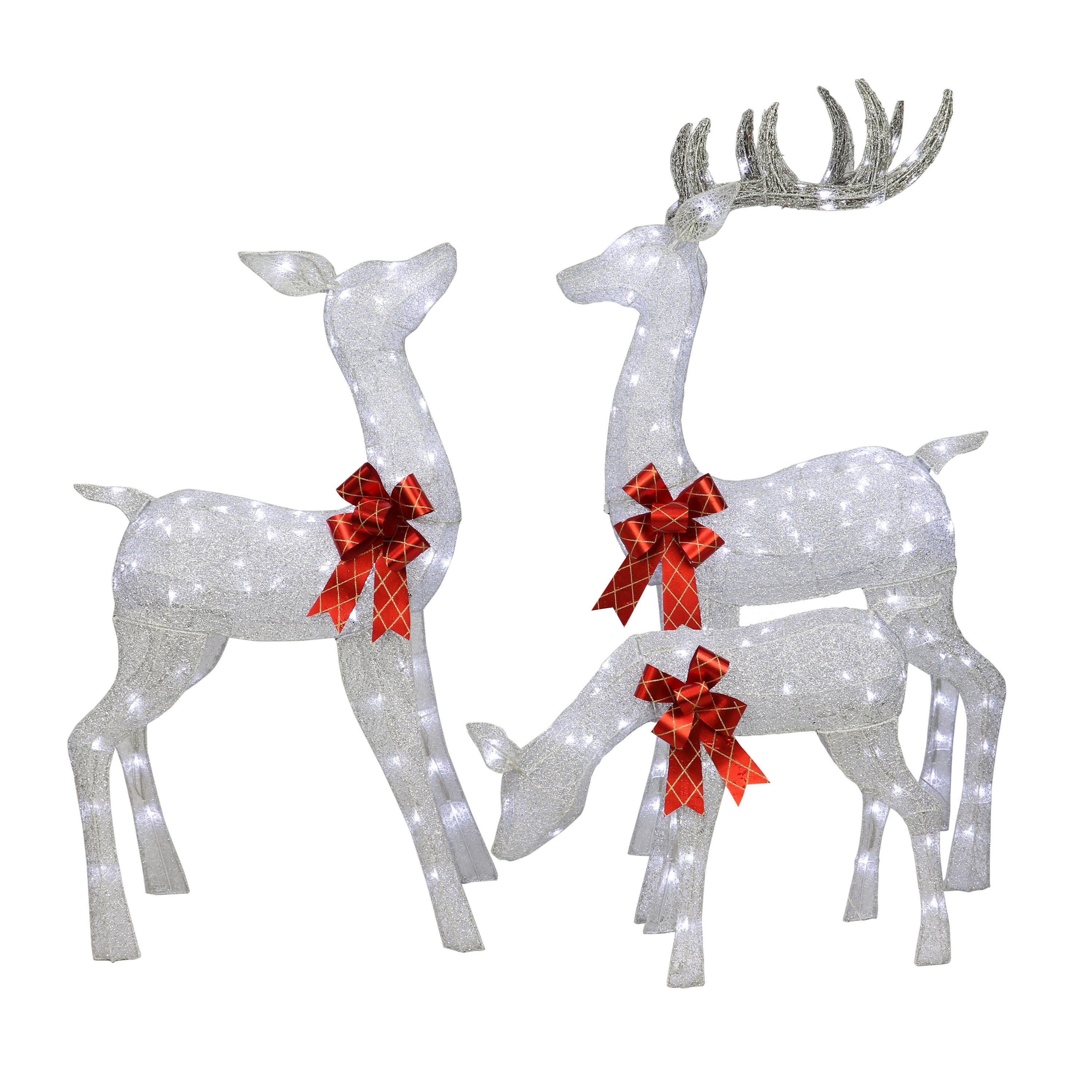 Lighted Outdoor 3-Piece Deer Family includes Buck Doe & Fawn Silver YD1803L/3A