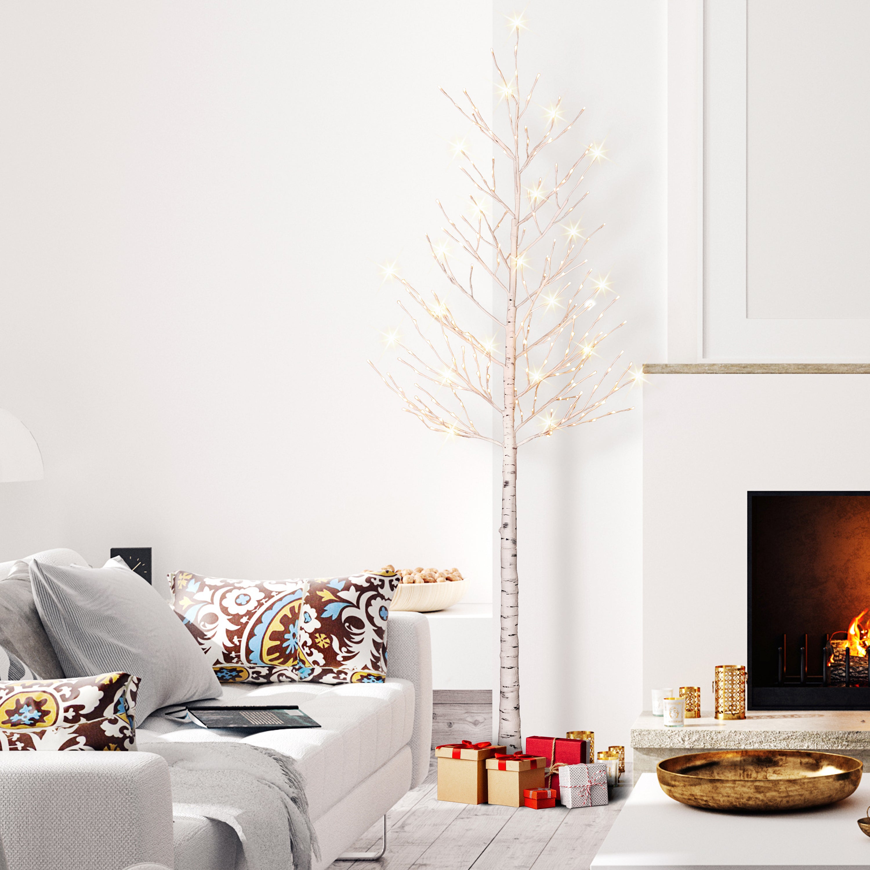 8ft Pre-Lit White Twig Tree