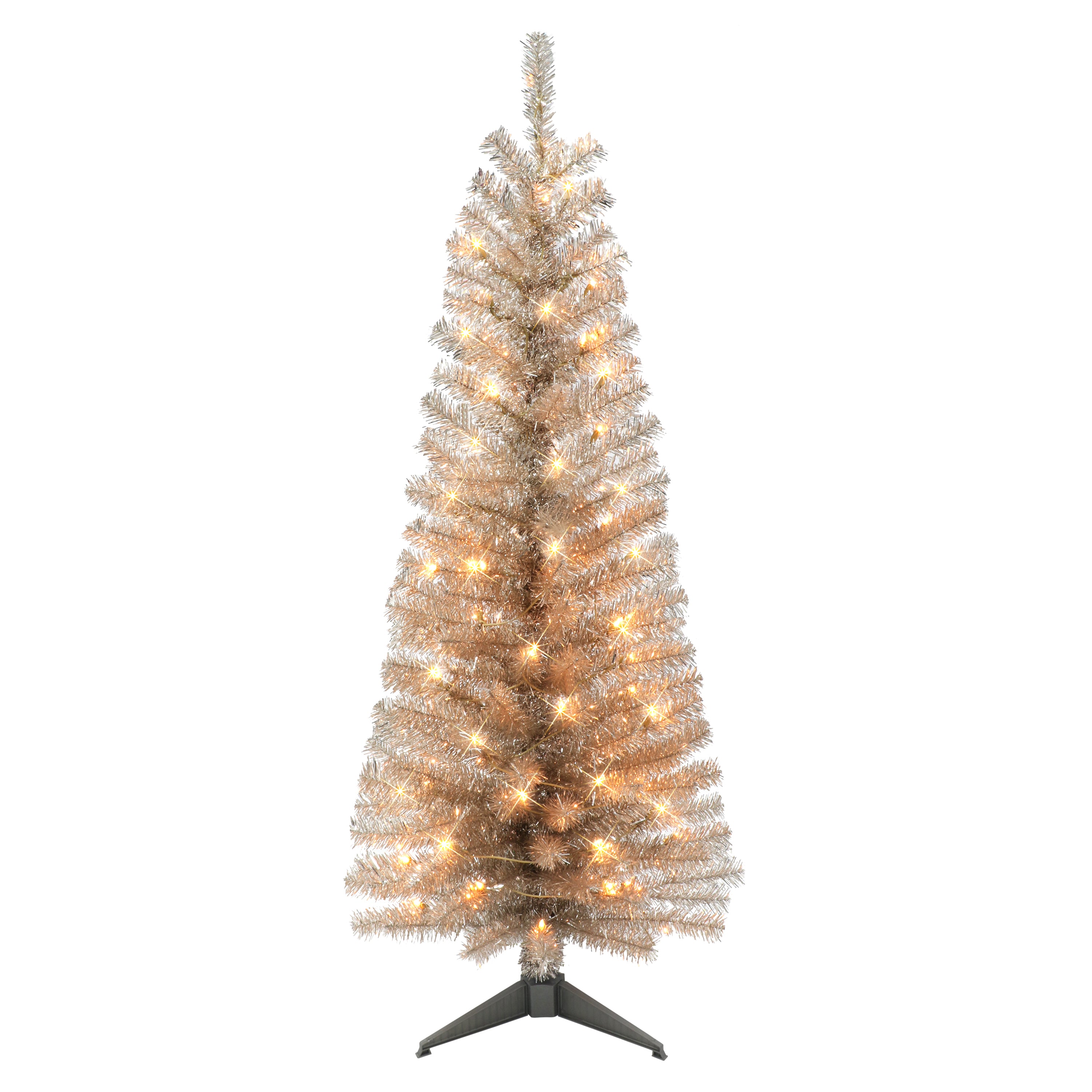 4.5 ft Pre-lit Rose Gold Tinsel Tree 160 Tips 70 UL Clear Lights Stand included 2675A-STRG45C07