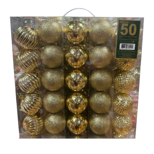 70mm Gold Shatterproof Balls - Set of 50