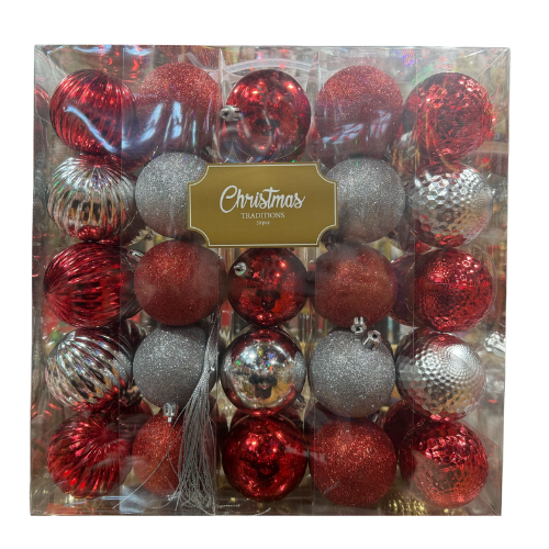 70mm Red & Silver Shatterproof Balls - Set of 50