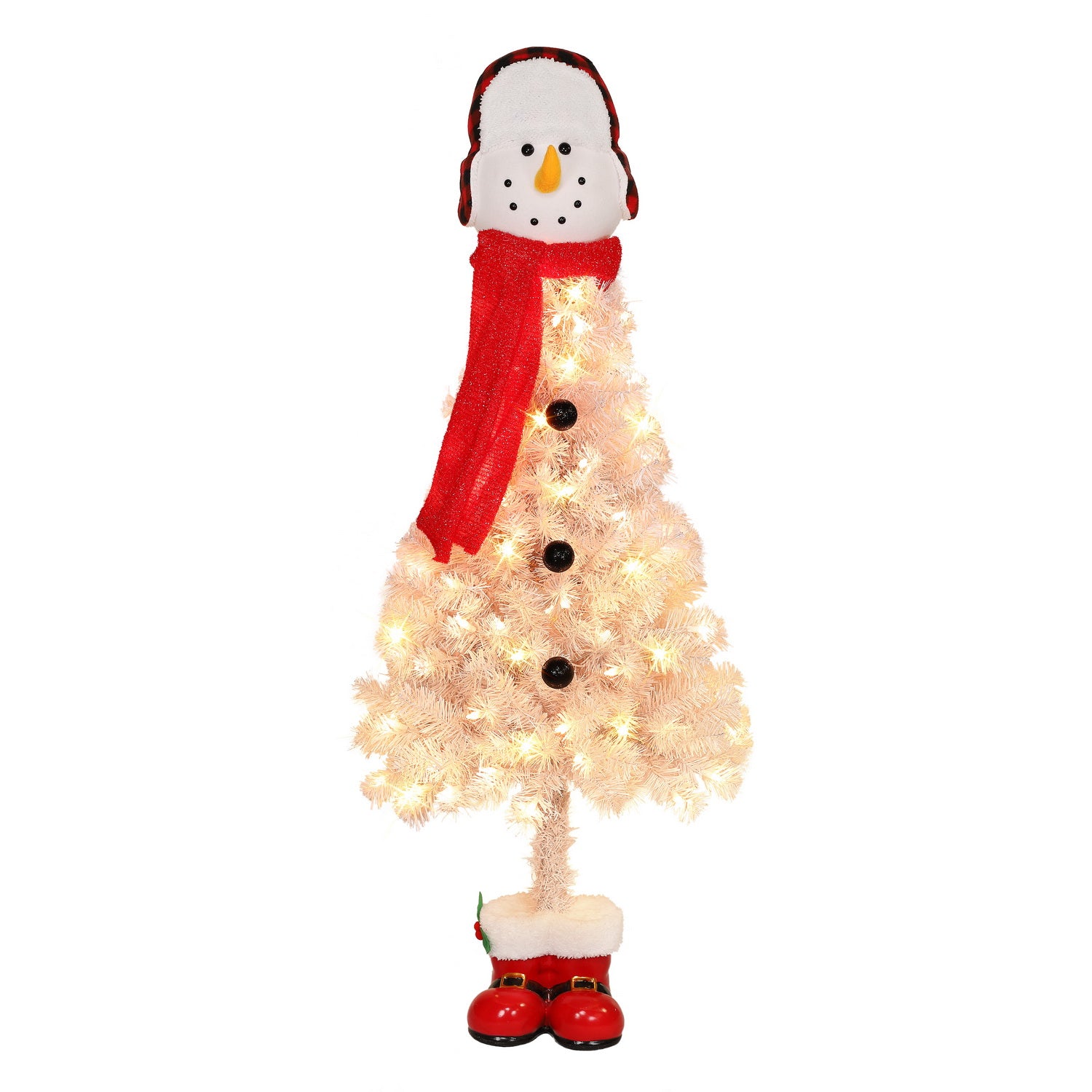 4 ft Pre-Lit Snowman Artificial Christmas Tree with 100 UL Clear Lights Stand Included White SNA-ST40C1