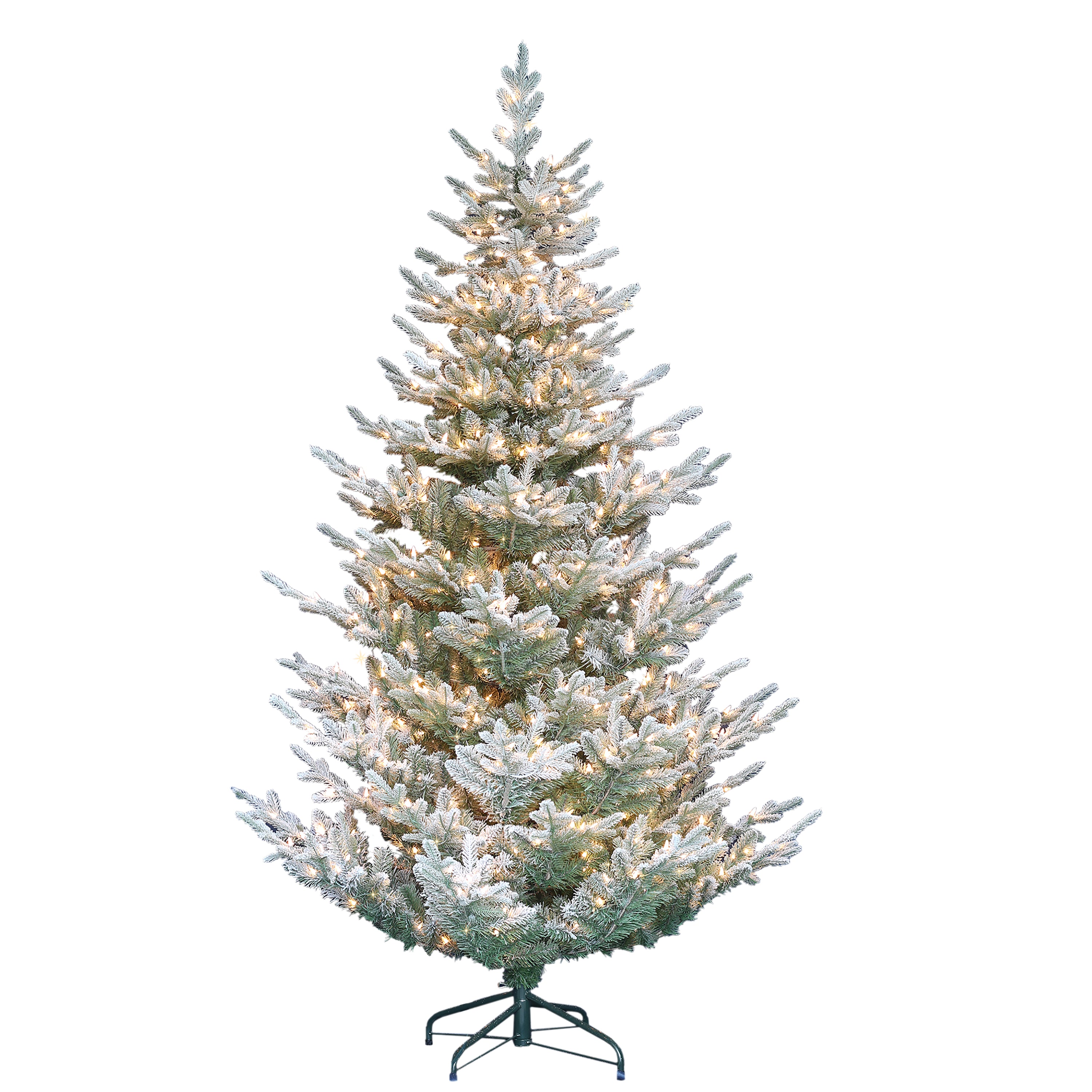 7.5 ft Pre-Lit Flocked Hillside Spruce Artificial Christmas Tree with 450 UL Clear Lights Metal Stand Green HSSFA-75C45