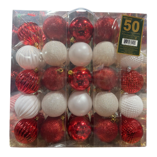 70mm Red & White Shatterproof Balls - Set of 50