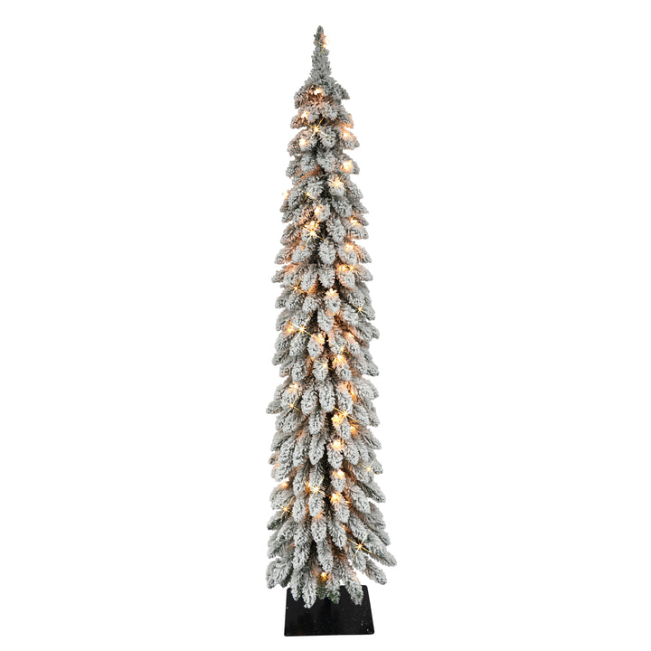 5 ft Pre-Lit Flocked Pencil Alpine Artificial Christmas Tree with 70 UL Listed Clear Lights Green 01063A-TFP50C07