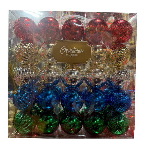 70mm Red Gold, Silver, Blue & Green Shatterproof Balls - Set of 50